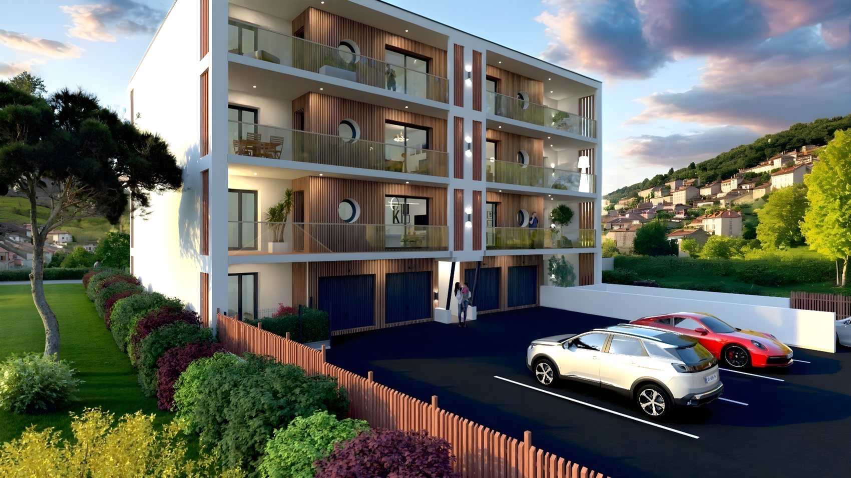 Façade de résidence avec bardage bois en visualisation 3D